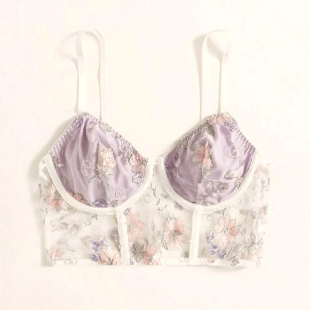 Sexy floral embroidered lace lavender fairy cami top